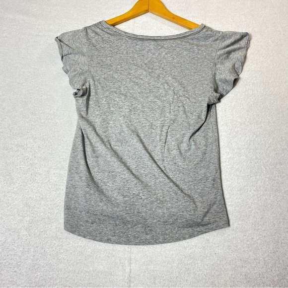 White House Black Market Top Womens S Shimmery Gray V-Neck Short Flutter Sleeve - Picture 5 of 11